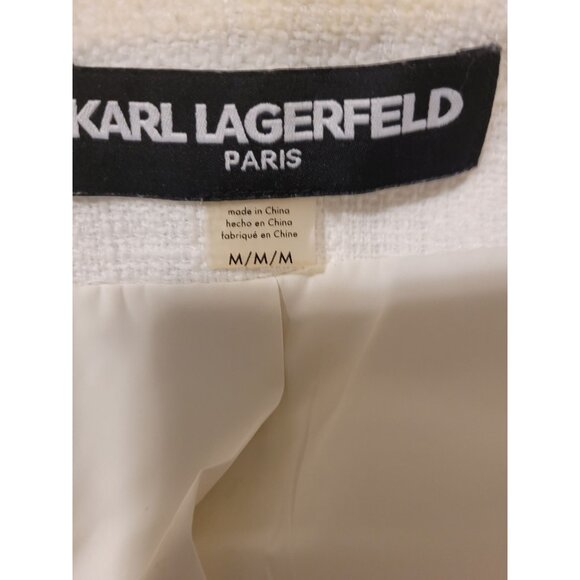 Womens Karl Lagerfeld Paris White Tweed Open Cropped Jacket Braided Trim M - Picture 8 of 8